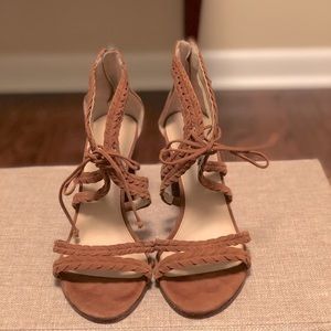 Via Spiga Gardenia Lace Up Suede Heels